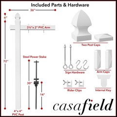 72″ x 36″ Real Estate Yard Sign Post with 2 Cap Options – Vinyl PVC – White