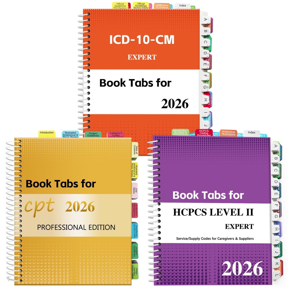 Index Tabs for CPT, AAPC Version ICD-10-CM & HCPCS Level II 2026, 3 Set Bundle,