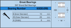 NEW 6000-2RS C3 SKF Brand Rubber Seal Ball Bearing 6000 2RS 6000RS 10x26x8mm