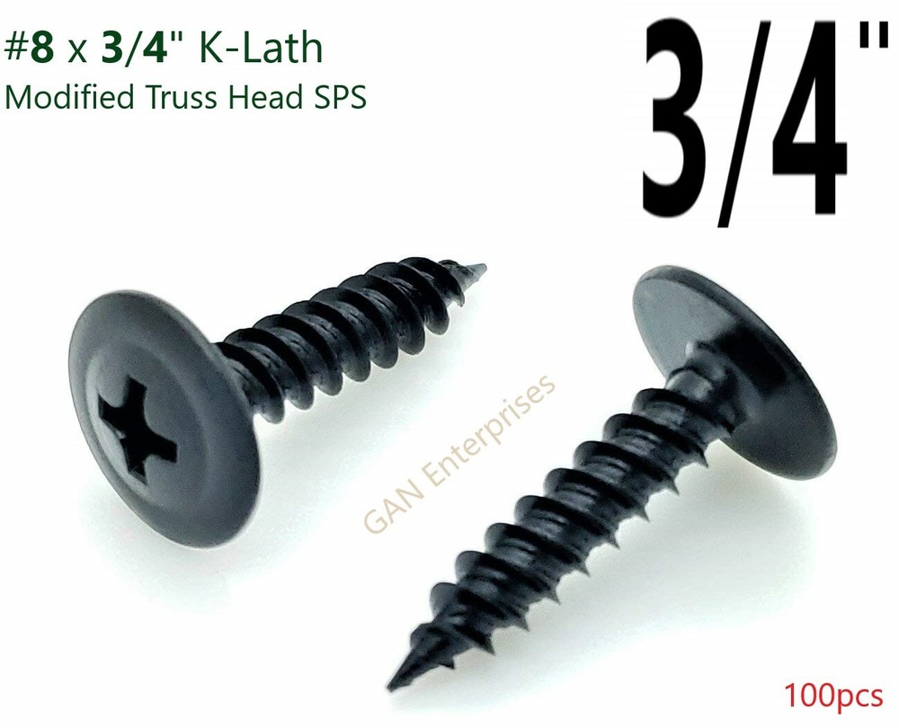 Modified Truss Head Screws #8 x 3/4″, Sharp point K-Lath Black 100 Qty