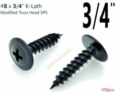 Modified Truss Head Screws #8 x 3/4″, Sharp point K-Lath Black 100 Qty