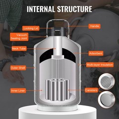 10L Aluminum LN2 Dewar with 6 Canisters, Vacuum Insulated