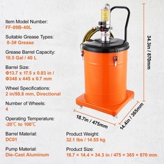 VEVOR Grease Pump Air Operated Grease Pump 10 Gallon 13 ft Hose Grease Bucket