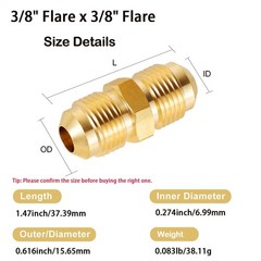 3/8″ Male Flare x 3/8″ Male Flare Connector Gas Adapter Union Brass Tube Coupler