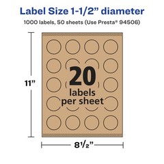 Avery Kraft Brown Round Labels Sure Feed Technology 1.5 Diameter 1000 Kraft