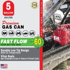 Fuelworx Red 5 Gallon Stackable Fast Pour Gas Fuel Can CARB Compliant 3-Pack