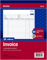 Invoice Book, 8-3/8 X 10-11/16 Inches, 2-Part, Carbonless, White/Canary, 50 Sets