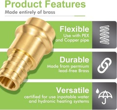 1/2 Inch Press x 1/2 PEX-A Expansion Adapter Copper Fittings 5 Pack