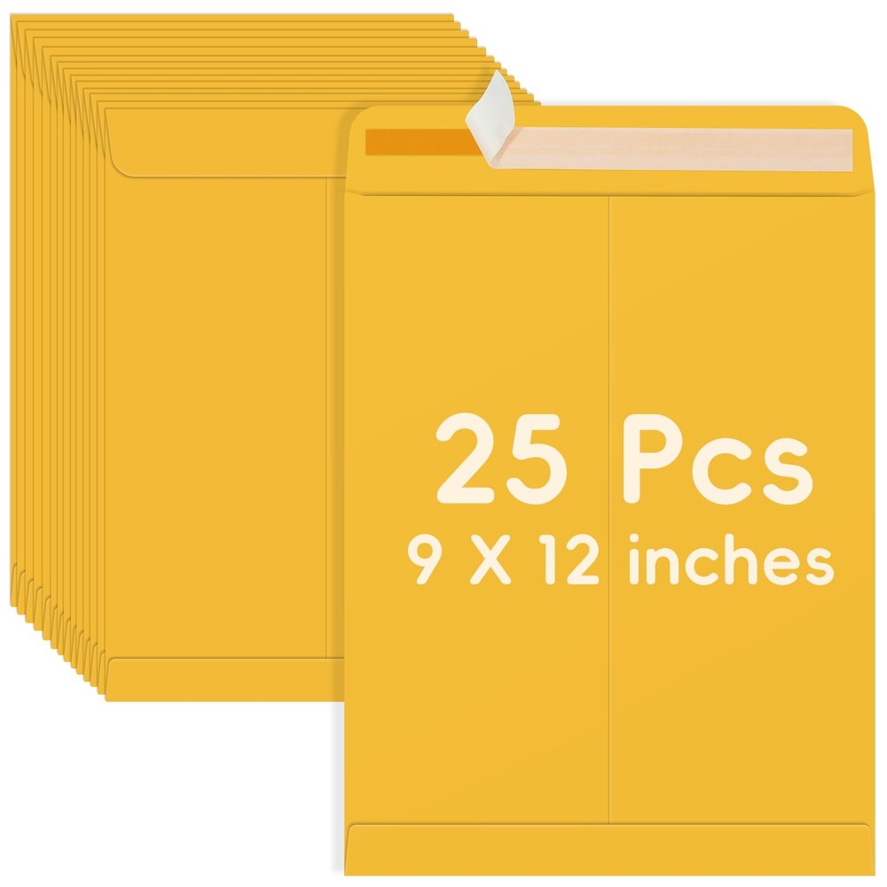 25 Pack 9 x 12 Catalog Mailing Envelopes Self-Seal Brown Kraft Manilla Envelo…