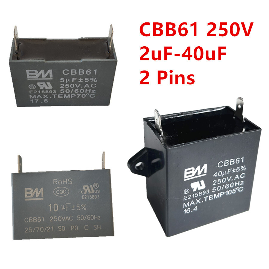 CBB61 250V 1.5/4/5/6/8/10/12/15/20/30/40/25 UF Fan Motor RUN Capacitor 2 PINS