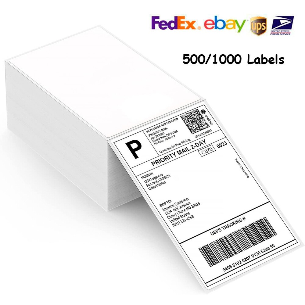 500/1000 Fanfold 4×6 Direct Thermal Shipping Labels for Zebra & Rollo Printer