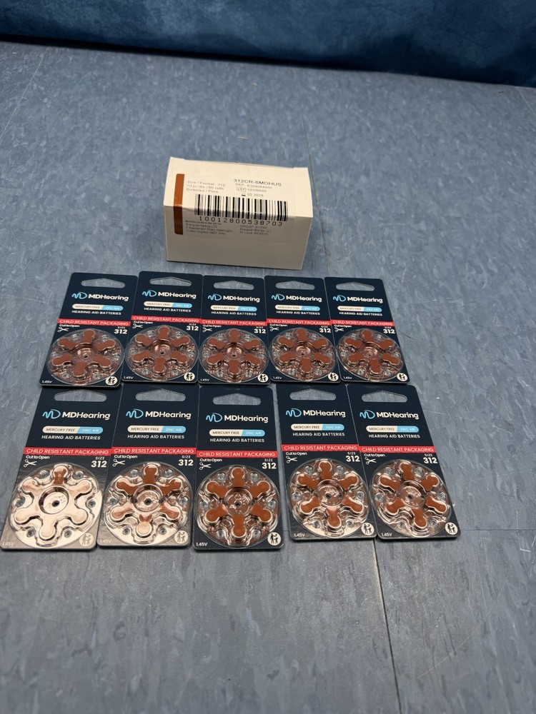 MD Hearing Aid Batteries Size 312 Zinc Air Mercury Free 10 Packs 1.45V Exp 2029