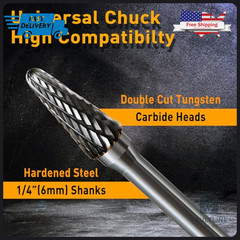 10 Piece Tungsten Carbide Burr Set 1/4 Inch Shank for Die Grinders