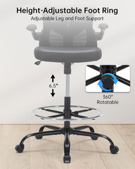 Drafting Chair Tall Office Chair with Flip-Up Arms Adjustable Height Standing De