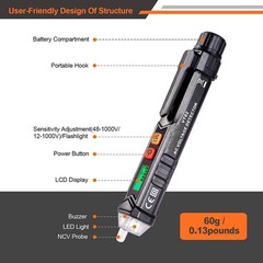 Testeur tension CA sans contact stylo LCD LED alarme 12-1000V 48-1000V