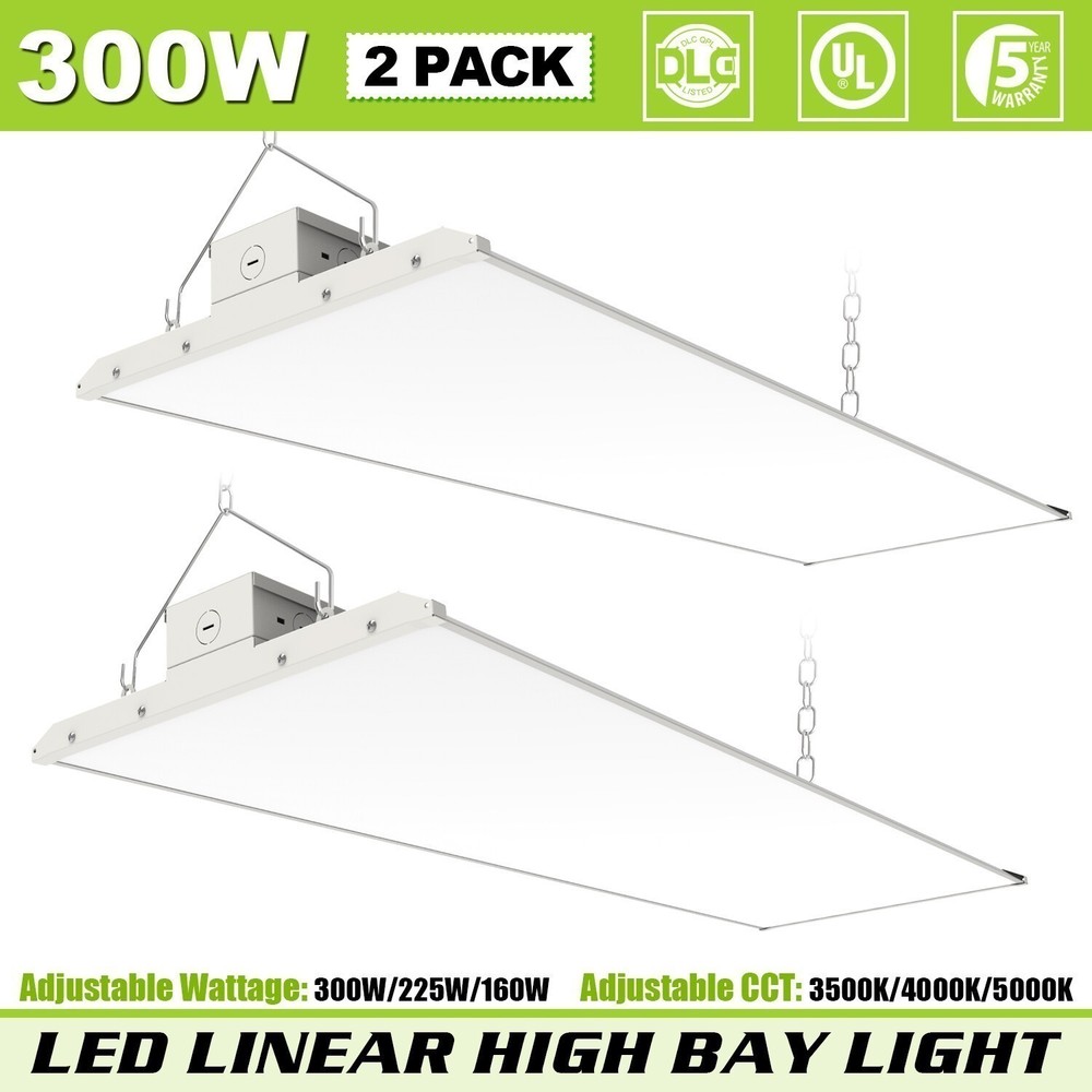 2 Pack 300W LED Linear High Bay Light 45000LM Adjustable 3000K~5000K Commercial