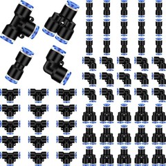 60 Pcs Push to Connect Fittings Air Line Pneumatic Kit Quick Release 1/4″ Od,NEW