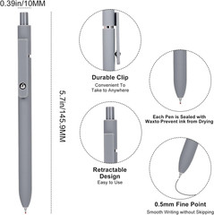 Bolígrafos de gel, punta fina de 0,5 mm, bolígrafos retráctiles de tinta negra d
