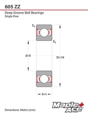 605-ZZ Ball Bearing 5x14x5mm 605 ZZ Metal Shielded (Qty 10)