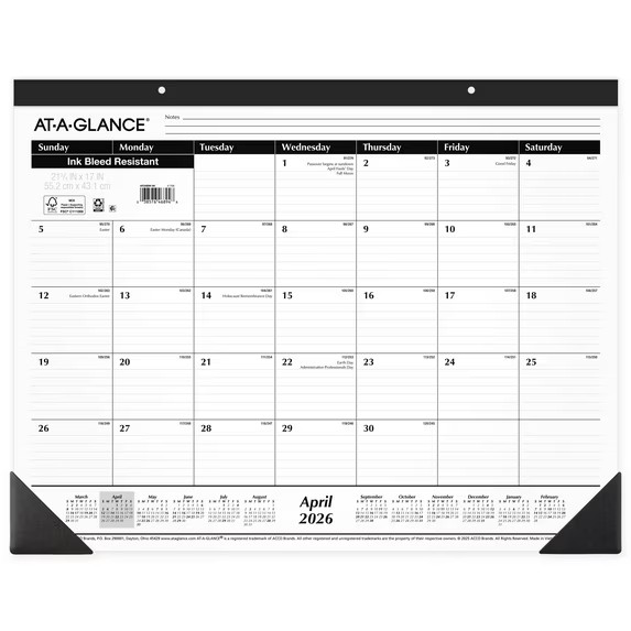 2026-2027 Large Size Academic Monthly Desk Pad Calendar 21.75″ x 17″ Paper