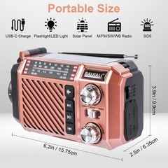 Hand Crank Emergency Weather Radio with 2600mAh/9620mWh Power Bank, Brown