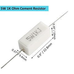 10Pcs 5W 1K Ohm Ceramic Cement Power Resistor Wirewound Horizo Size: 5W 1K Ohm