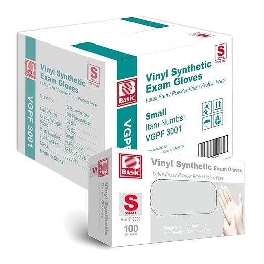 Basic Medical Clear Vinyl Gloves & Latex Free Case 1000 pcs