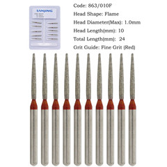 LANJING Dental Diamond Burs FG Flame Shape High Speed Bur Fine Grit 861 862 863