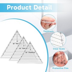 3 Pcs 60 Degree Triangle Ruler for Quilting, Quilting Templates Rulers 8 9 10