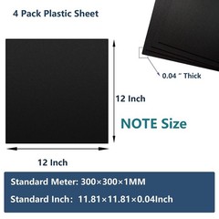 4 Pack Black Plastic Sheets 12x12x0.04 in Flexible High Tensile Plastic Sheets