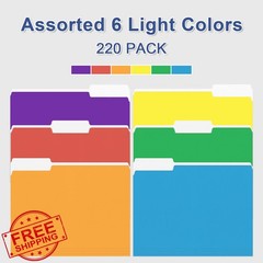 PANDRI File Folders Assorted 6 Colors 1/3 Cut Tabs