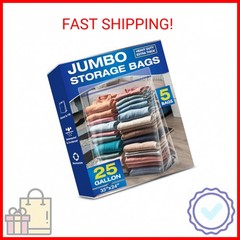 25 Gallon Jumbo Storage Bags, 3.5 Mil Thick Clear Plastic Zipper Bags with Handl