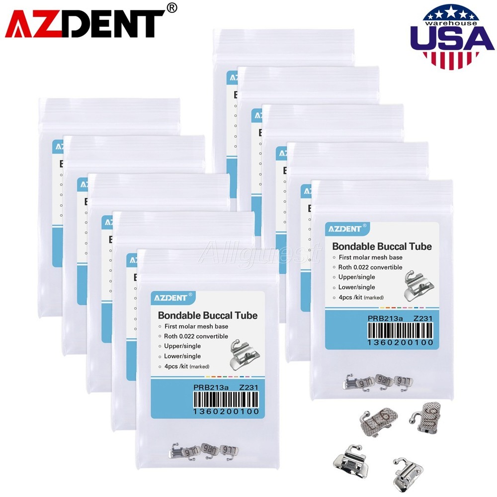 10X Dental Orthodontic Buccal Tubes 1st Molar Roth 022 Tube Convertible AZDENT
