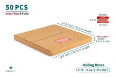 50-Pack 12-inch Vinyl Record Mailers, 12.8×12.8×1 inch LP Albums Corrugated S…
