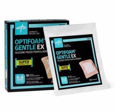 Medline Optifoam Gentle EX Bordered Foam Adhesive Dressing, 6″ x 6″ Square 10/BX