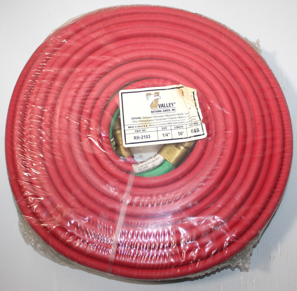 Valley National Gases RH-2103 50′ 1/4″ GRADE R TWIN HOSE FITTED USA NEW SEALED