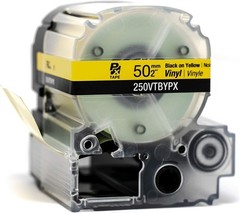 Epson LABELWORKS 250VTBYPX Black on Yellow 2″ (50mm) Vinyl Label Tape **5-PACK**