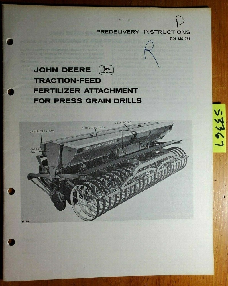 John Deere Traction-Feed Fertilizer Att for Press Grain Drill Predelivery Manual