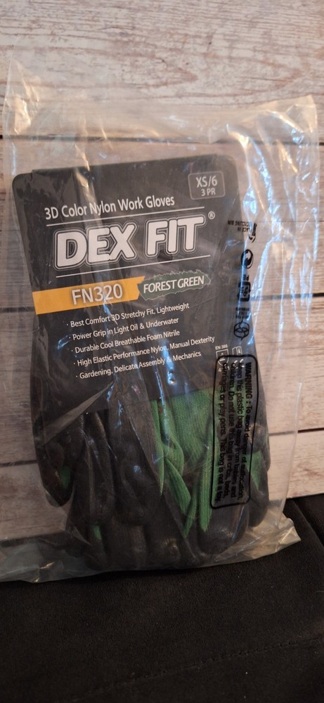 3 Pairs Dex Fit FN320 Nylon Work Gloves Work Gloves Green 3D Comfort Fit XS #8