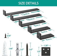 Heavy Duty Floating Shelf Brackets 6 Inch for 2×4 Wood Studs 4 Pack Black Coated
