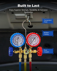 AC Gauge Set, 3-Way AC Manifold Gauge Set for R134A R410A R404A R22 Refrigerant