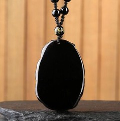 Natural crystal black obsidian laugh buddha necklace pendant Crystal Healing