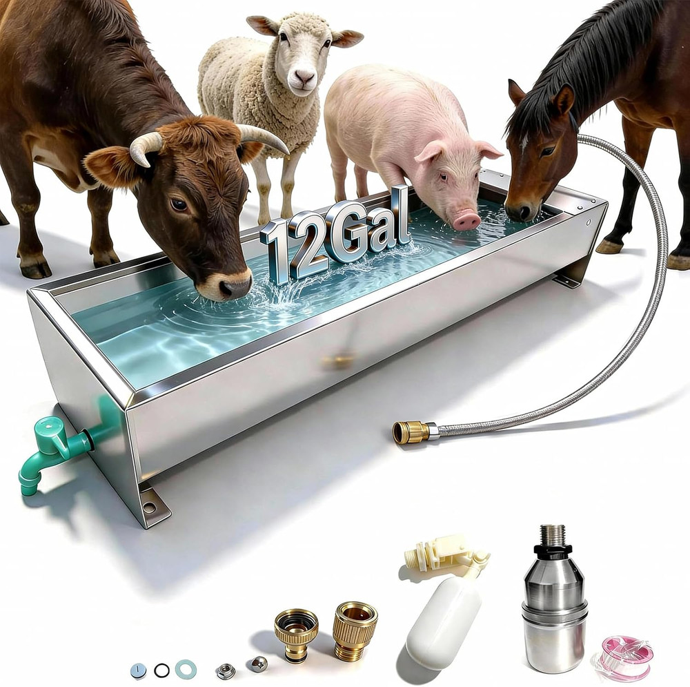 Automatic Livestock Water Trough 12 Gal/ 48 Quart Livestock Animal Stainless Ste
