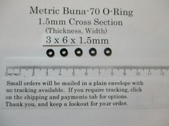 3mm ID x 6mm OD x 1.5mm thick O-ring. Buna-70. Quan 5..