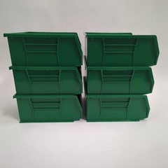 Lot of 6 Uline S-12417-G Plastic Stackable Storage Bins 11 x 11″ x 5″ Green