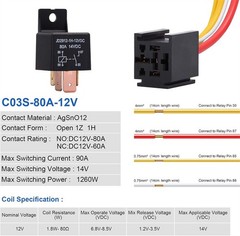 12V 80A Heavy Duty Relay 4Pin SPST Normal DC Normal Open Relay Car Van Motorbike