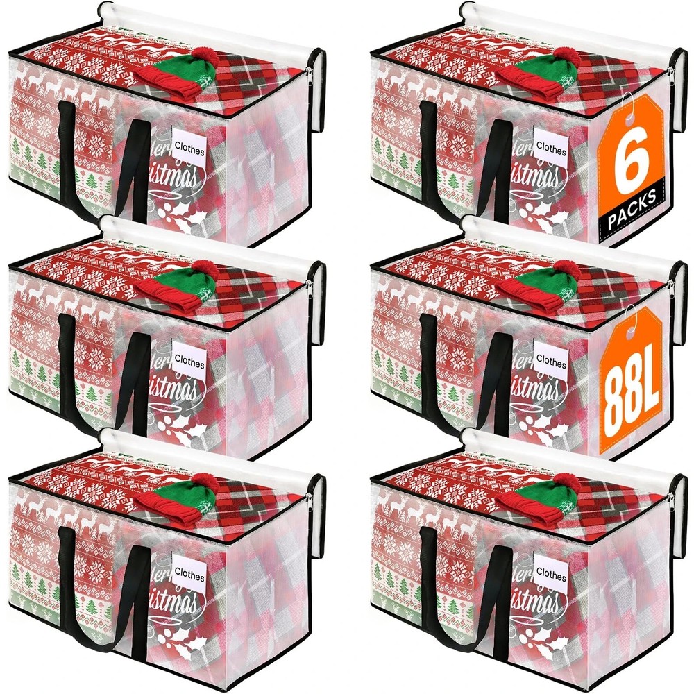 Clear Heavy Duty Moving Bags with Handles & Zippers, Large Storage Totes, 6 Pack