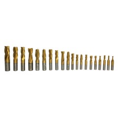 End Mill Set 20 pcs 4 & 2 Flute 3/8” – 3/4” HSS Tin Coated