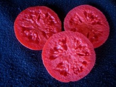 Wax Tomato Slices, Fake Food Veggies, 10 pieces.
