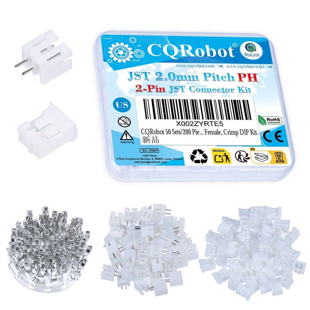 CQRobot JST PH 2.0 mm Pitch 2-Pin Electronic Computer 2P, PH-White 2P